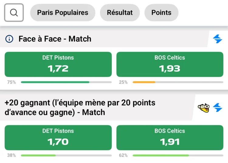 J’ai choisi le 1er match NBA de la saison Pistons vs Celtics